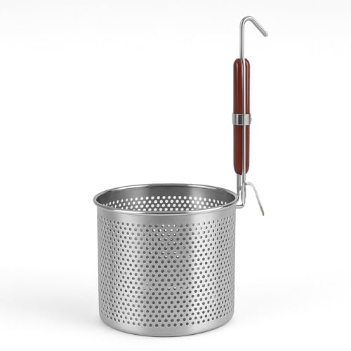 Mesh Pasta Basket Food Strainer Insert For Pot, Colander with Round Wooden Handle Stainless Steel...
