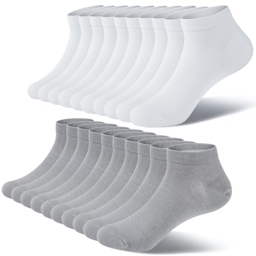 fitfets Sneaker Socken Herren Damen Baumwolle 10 Paar Sneakersocken Kurz Sneakersocken Socks Unisex Schwarz Weiß Grau,Grau und Weiß,43-46 1