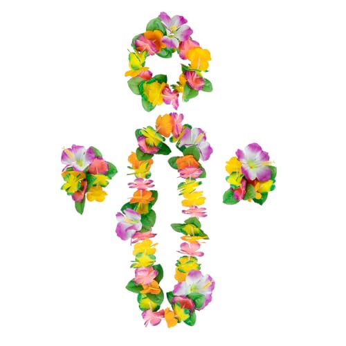 Collier Fleurs Hawaien,4 Hawaienne Fête Tropical Luau Hula Décoration,Guirlande Hawaii Leis Bracelet de Flower,pour Pool Plage Mariage Anniversaire Deguisement,Pourpre