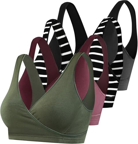 Image of SUIEK 4 Pack Nursing Sleep Bra Maternity Bralette Cotton Breastfeeding Bras