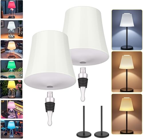 New Wireless Wine Bottle Lamp Dimmable Rechargeable 3 Color&RGB LED Bottle Lights for Liquor & Wine Bottles Touch Control Battery Operated LED Lamp ABS Cordless Lampshade (2, Wine bottle+Table lamp)
