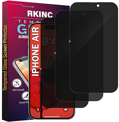 RKINC Screen Protector [3-Pack] for iPhone Air, Privacy Tempered Glass Film Screen Protector, [Anti Spy][Anti-Scratch][Bubble-Free]