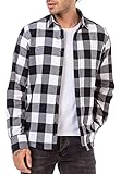 RED BRIDGE Camisa Casual para Hombres Blusa a quadros Chauqueta Plaid Shirt Vintage Negro-Blanco S