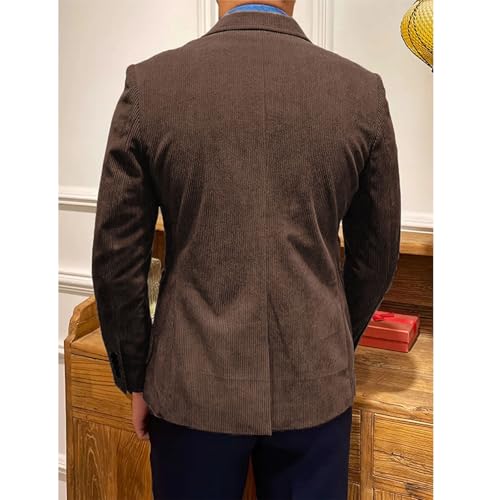 Men's Leisure Fashion Solid Double Button Corduroy Jacket Single Breasted Blazers3