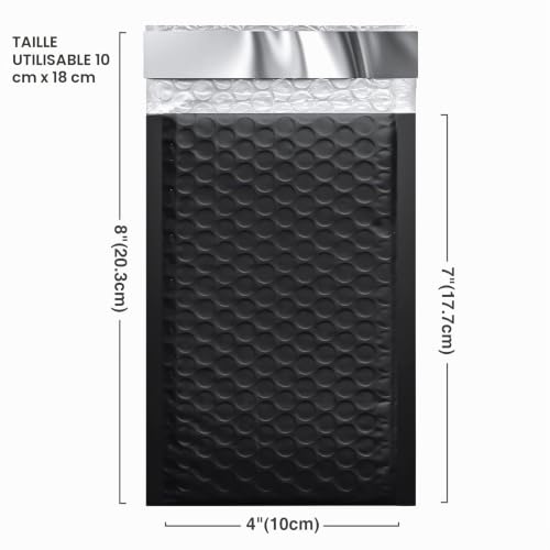 Switory Lot de 50 enveloppes matelassées en polyéthylène à bulles 10,2 x 17,7 cm - 10,2 x 17,7 cm - Noir – vue 7