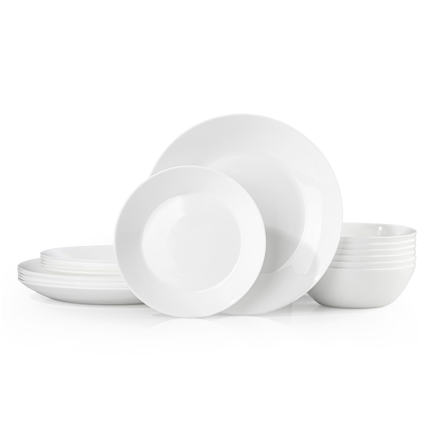 18-Piece Plates and Bowls Set, Glass Dinnerware Sets for 6