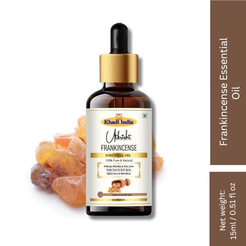 Image of Khadi Frankincense Essential Oil 15 ml | Pure & Natural | For Scalp Care, Skin Tightening & Fine Lines | Anti Aging Properties | Oil for Face | All Skin Types | Aromatherapy for Men & Women