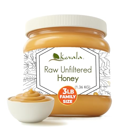 Kevala Raw Unfiltered Honey - Pure Honey for Daily Baking and Cooking, Authentic Sweetness with no Added Sugar, Deliciously Nutritious Addition to Tea and Coffee, Natural Skincare Ingredient, 3 lb