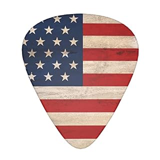 Paquet de 12 médiators de guitare avec drapeau américain sur bois, comprend des calibres fins, moyens et lourds 3 tailles pour les médiators acoustiques électriques de guitare - Les Beatles, Paul McCartney, John Lennon, RIngo Starr, George Harrison