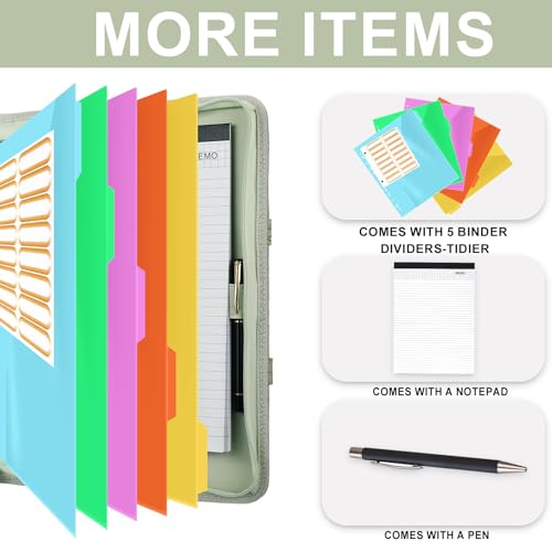 Image of Leathario Portfolio Binder, Includes 5 Folder Index Dividers, 13 Inch Tablets Organizer with Handle, Vegan Leather A4 Padfolio, Multi-Pocket Notepad Business Planner Professional Document