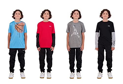 Hind 4-Pack Boys Youth Quick-Dry Breathable Performance Active Athletic T Shirts (Red-Grey-Black-Blue, 8) #TOP2