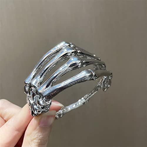 Bethynas Gothic Silver Devil Claw Bracelet Punk Retro Skull Skeleton Bangle Open Bone Arm Cuff Halloween Costume Accessory For Women Girls #TOP5