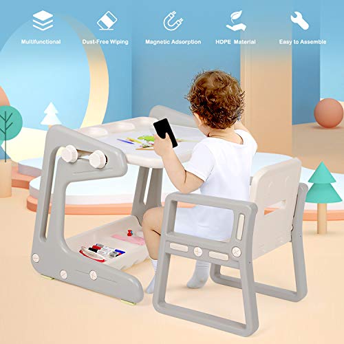 Hadwin Kids Table and Chairs, Multifunctional Children's Table 3-in-1 Activity Table & Study Table with Chairs, Convertible Kids Art Easel with Magnetic Whiteboard & Pen & Storage Tray for Boys Girls - Image 8