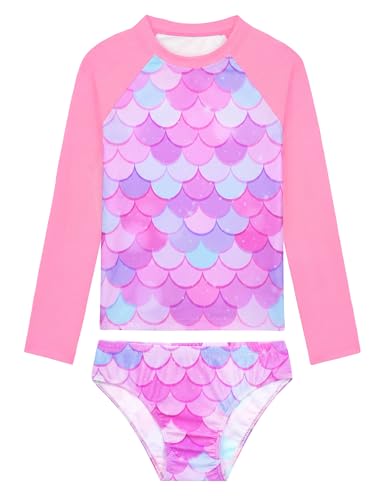 Image of Girls Rash Guard Swimsuit Two Pieces Adorable Swimswear Quick Dry Bathing Suit Long Sleeve