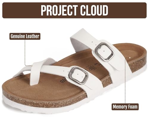 Image of Project Cloud 100% Genuine Leather Womens Sandals -Lightweight Womens Slides Memory Foam Insole & Cork Footbed Sandals Women - Non-Slip Beach Essentials Summer Sandals for Women 2026 (Lian)