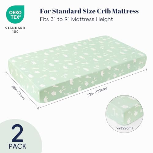 Image of PHF Soft Crib Sheet Fitted, 2 Pack Baby Sheets for Boys Girls, 28x52x9 in Fits Standard Crib and Toddler Mattresses, Silky Comfy Breathable Polyester Baby Mattress Sheets, Forest & Animal