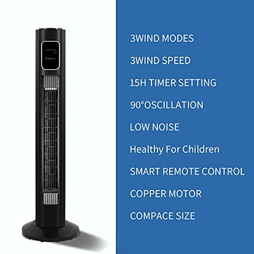 Antarctic Star Tower Fan Oscillating Fan Quiet Cooling Remote Control Powerful Standing 3 Speeds Wind Modes Bladeless Floor Fans Portable Bladeless Fan For Children Bedroom Home Office (Black, 35") #TOP20