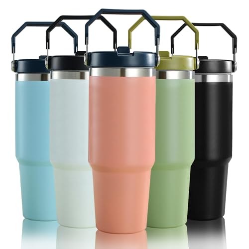 mebiusyhc Gobelet isotherme en acier inoxydable avec paille et rabat anti-fuite pour la maison, les voyages, le bureau ou la voiture