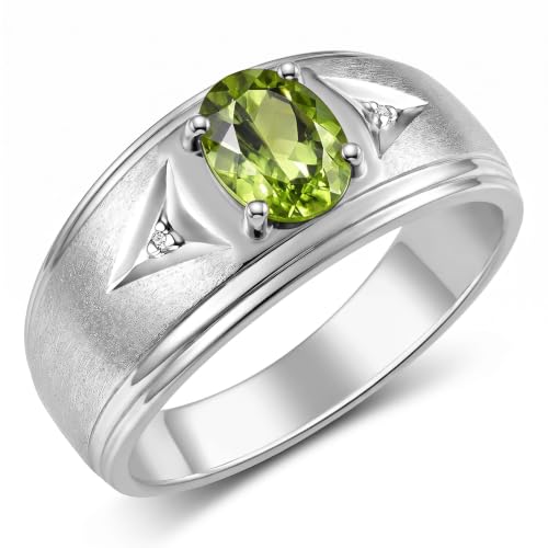 Image of Rylos Men's Rings Classic Design 8X6MM Oval Gemstone & Sparkling Diamond Ring - Color Stone Birthstone Rings for Men, Sterling Silver Rings in Sizes 8-13. Elevate Your Style with Timeless Elegance!