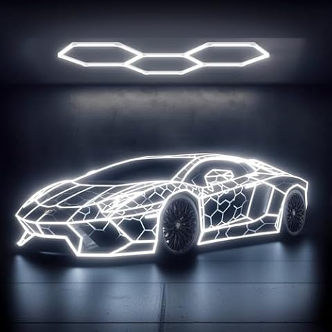 DMERBYL LED Hexagon Garage Light 16 Pack Car Tubes Honeycomb High Brightness 6500K Easy Installation and More Accessories DIY 124W, 14880LM Car Detailing Shopping Mall Gym Basement Cover