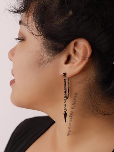Sacina Black Spike Stud Earrings, Chain Grunge Earrings, Punk Emo Jewelry, Gothic Christmas Jewelry Gift For Women4