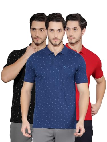Image of Dollar Cotton Rich Fabric Printed Men's Polo T-Shirt | All-Over Prints | Embroidery Logo Branding on Pocket | Wide Array of Attractive Colours & Prints