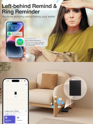 TopMade Mens Wallet with Smart Tracker, Genuine Leather Bifold Wallet Works with Find My App, 13 Cards High Capacity with ID Window, Cash Slot, Coin Pocket, RFID Blocking, GPS Wallet Tracker, Black3