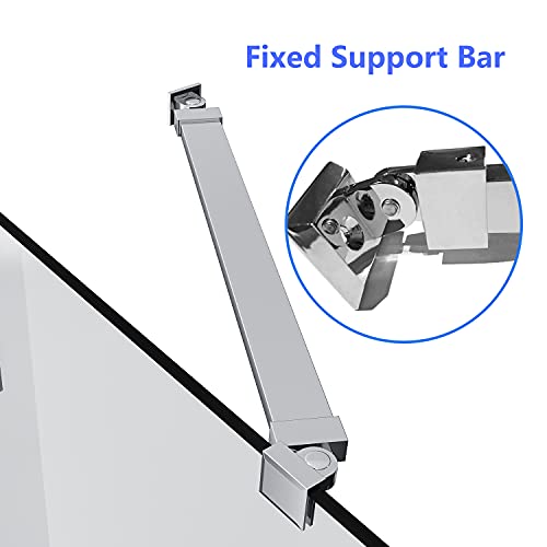 Elegant 48" W X 58" H Frameless Hinged Bathtub Door 5/16" Clear Tempered Glass Hinged Pivot Framless Stationary Panel Tub Shower Doors Support Bar Included Chrome Finish #TOP3