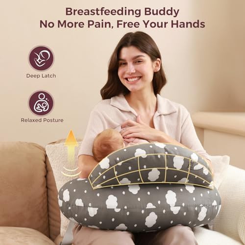 Momcozy Nursing Pillow for Breastfeeding, Original Plus Size Breastfeeding Pillows for More Support for Mom and Baby, with Adjustable Waist Strap and Removable Cotton Cover, Grey - 2