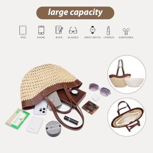 Bolso Tote de Paja para Mujer con Asa Doble miniatura 3
