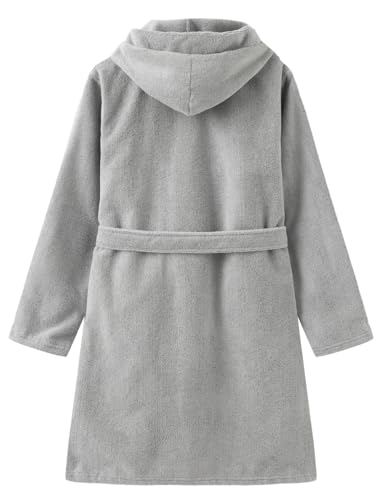 Boys Girls Cotton Robe Lightweight Toddler Hooded Soft Unisex Bathrobe for Kids 6-16 Years2