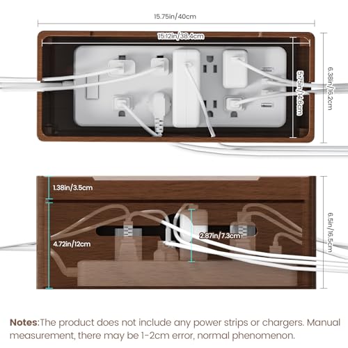 HomeBliss Extra Large Cable Management Box – Brown Double Layer Wooden Cord Organizer with Divider for Desk, TV Stand, Kitchen, and Office （NO Power Strips or Chargers） by Homebliss - Image 3