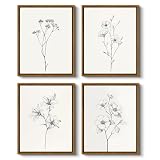 VIYYIEA Framed Wall Art Decor for Living Room, Set of 4 Botanical Floral Sketch Painting, Minimalist Boho Canvas Wall Decor Aesthetic Pictures for Living Room Bedroom Kitchen, 8 x 10 Inches