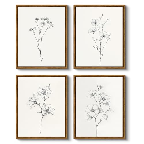 VIYYIEA Floral Wall Art Decor Set of 4 Pieces Sketch Botanical 8x10 Inch