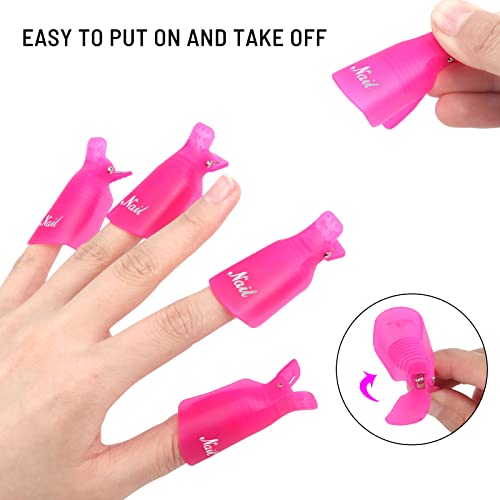 (10 Pcs Pink) Plastic Acrylic Nail Art Soak Off Cap Clip Uv Gel Polish Remover Wrap Tool Gel Nail Polish Remover Clips For Fingernail Removal Soak Off Clips Wrap Cleaner Cap Clip #TOP2