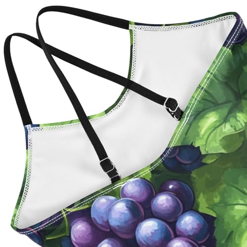 Pigsaly Girls One Piece Swimsuits Tropical Fruits Summer Dark Purple Grapes Kids Cross Back Swimwear Sport Bathing Suit 3T4