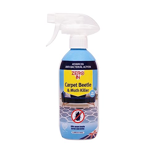 Zero In Carpet Beetle & Moth Killer - 500 ml Spray Ready to Use Formulation Kills Carpet Beetles Moths and the Germs they Carry Water-based Prevents Allergies and Reinfestation