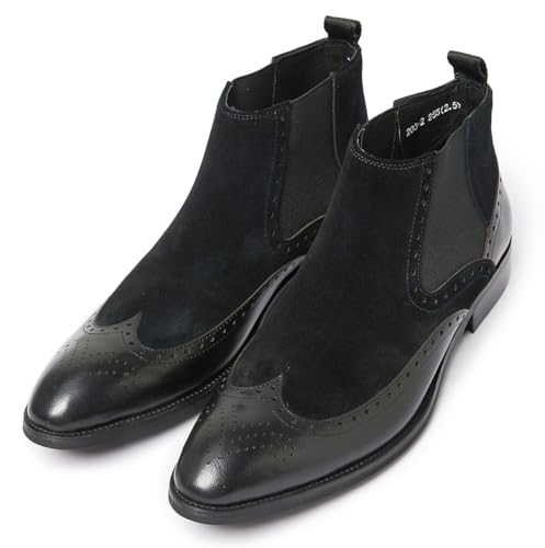 Santimon Mens Chelsea Dress Boots Leather Suede Wingtip Brogue Distinctive Slip on3