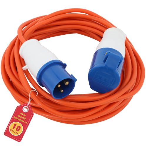10M Heavy Duty Caravan Hook Up Cable 16 Amp Cable 240V Camping Extension Lead IP44 Waterproof Orange Lead for Campervans & Motorhomes Everyday Use