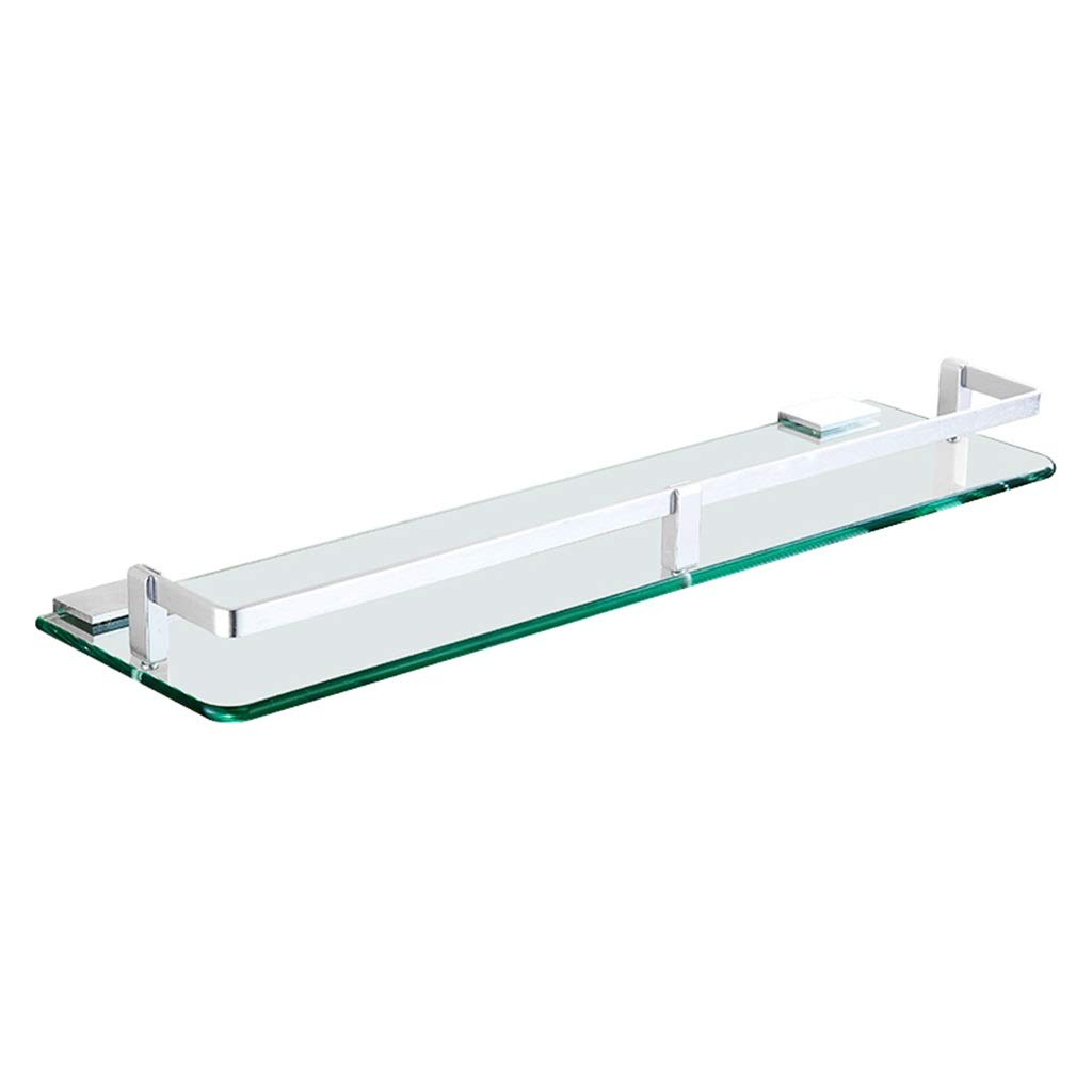 Estante de cristal para baño, montaje en la pared, estante frontal de espejo de una sola capa con estante de vidrio templado para espacio de baño, organizador de aluminio (50 cm)