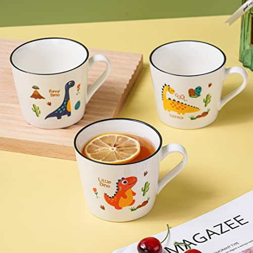 Childike Ceramic Dino Mug 13 Oz Dinosaur Cup, Cute Porcelain Mug For Breakfast, Cereal, Kawaii, Cartoon, Christmas & Holiday Gifts For Kids, Girls, Boy, Microwave Safe, Set Of 4 #TOP6