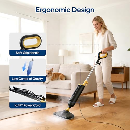 Image of NEWBULIG Steam Mop for Hardwood /Tile /Carpet, Lightweight Steamer Cleaner for Floor Cleaning, Heats Up in 30 Seconds,16.4 FT Cord and 2 Washable Pads