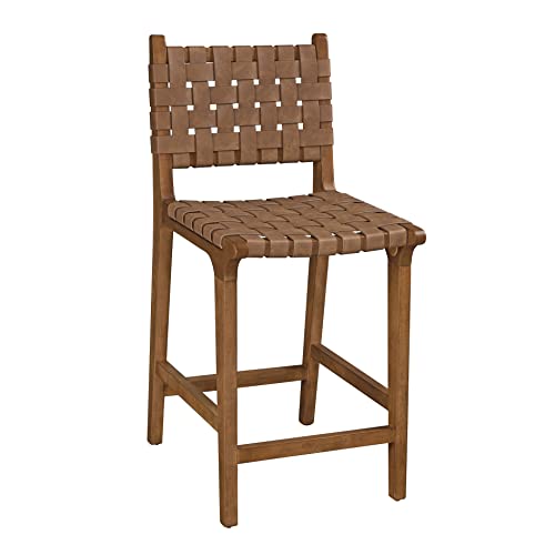 Faux Leather Woven CounterHeight Barstool, 24” Brown Home Styling Works