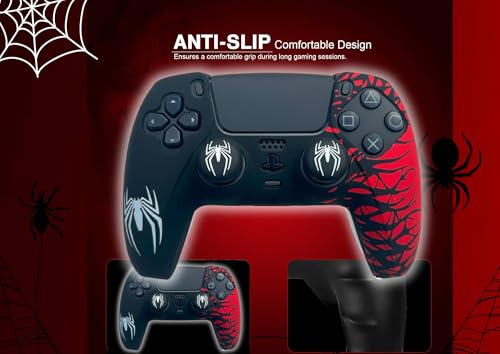 Image of TMG PS5 Controller Skin Spider-Man Theme Silicone Pecial Edition Protective Skin Case Cover for PS5 Controller with 2 Thumb Grip Caps (Black-Red)