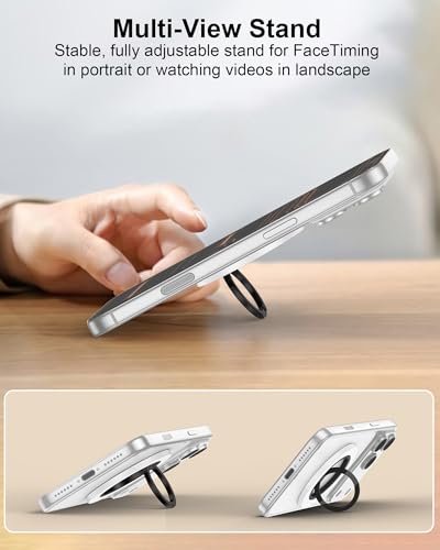 Image of Magsafe Ring Holder with Kickstand, Adjustable Magnetic Phone Grip (White) | Magnet Phone Grip for iPhone 17 Pro Max /16 /15 Series, iPhone Ring with Kickstand, Adjustable Phone Holder for Mag Car Mount