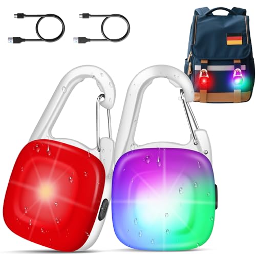 MonHall LED Blinklicht Schulranzen,2er Reflektoren Licht für Schulranzen Kinder mit 4 Modi, USB Aufladbar IP68 Wasserdicht Sicherheitslicht für Rucksack Haustier Nachtläufer Bergsteiger(Weiß)