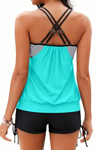 Image of Holipick Tankini Swimsuits Two Piece Tummy Control Bathing Suits Blouson Swim Tank Top with Boy Shorts