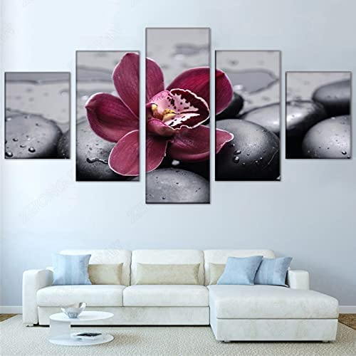 Peinture sur toile orchidée violette 5 pièces 200 x 100 cm pour décoration murale