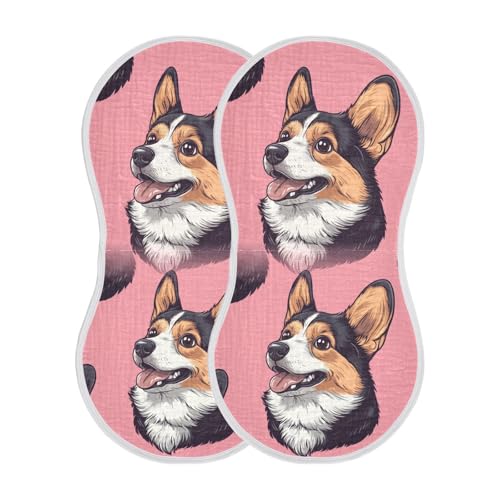 Muslin Burp Cloth for Baby 4PCS Happy Dog Corgi Super Absorbent Burping Cloths, Bibs for Newborn Boys Girls2