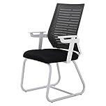 Warmiehomy Desk Chair No Wheels, Metal Base Office Meeting Chair with Backrest and Armrest, Black